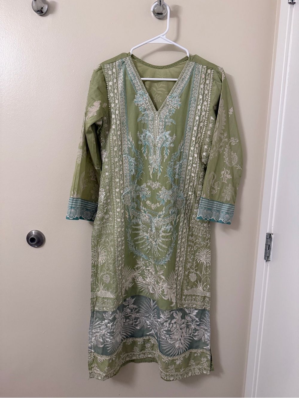 Olive Green 3 Piece Pakistani Embroidered Shalwar Kameez